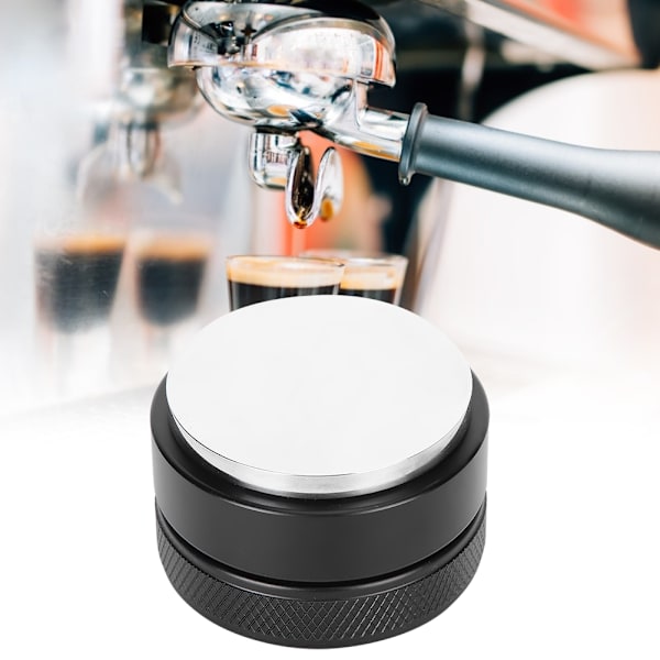 Højdejusterbar kaffemaskine i rustfrit stål, tamper, fordeler, tamperværktøj til hjemmet, kontor, 51 mm, sort, flad bund