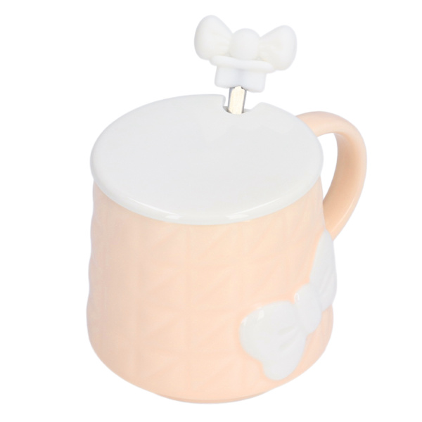 400 ml söt rosett keramik te mjölk vatten kopp kaffemugg med lock rostfritt stål sked för hem semestergåvor orange