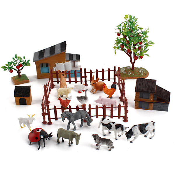 Miniatyrsett med dyrefigurer - Gårdsdyrmodeller - Miniatyrtilbehør til gårdsdyr - Lærende leketøy for barn - Gave