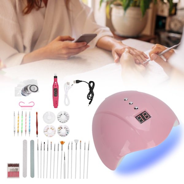 Nail Art Kit UV LED-ljus Nagelmålning Penna Strass Dekoration Nagelfil DIY Manikyr Kit