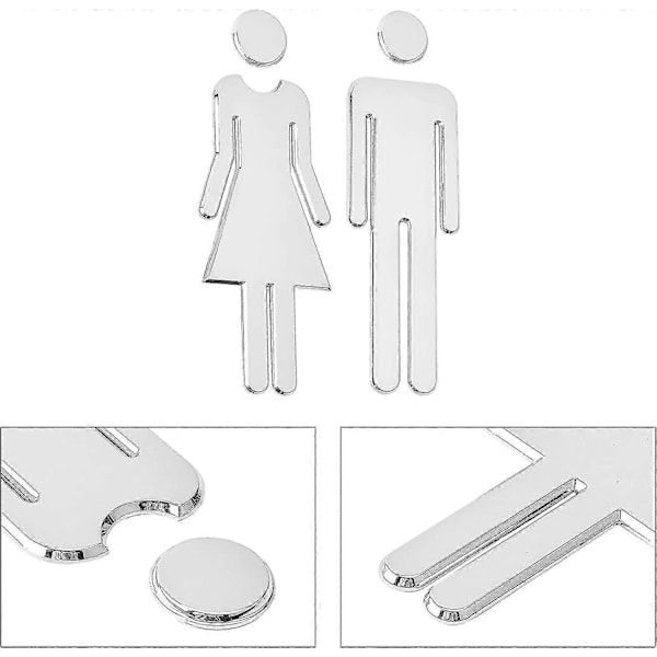 Toalettskyltar Självhäftande för Damer och Herrar, Toalettdörrskyltar för Hem, Hotell, Kontor, Butik, Parkering, Restaurang (Silver)_SZXM