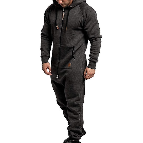 Vinter Casual Herre Hettelue Zip-Up Jumpsuit Romper - Mørk Grå XL
