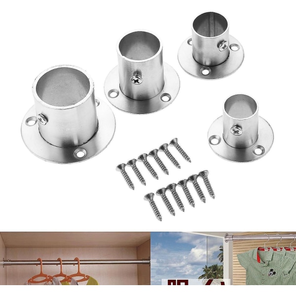 Sett med 4 kroker i rustfritt stål for garderobeskap, rør, brakett og kobling mellom rør, klesstangholder - 32 mm PHWJ
