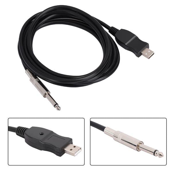 Bærbar guitar USB-lydkabel computerkabel forbindelse instrumentadapter sort 300 cm