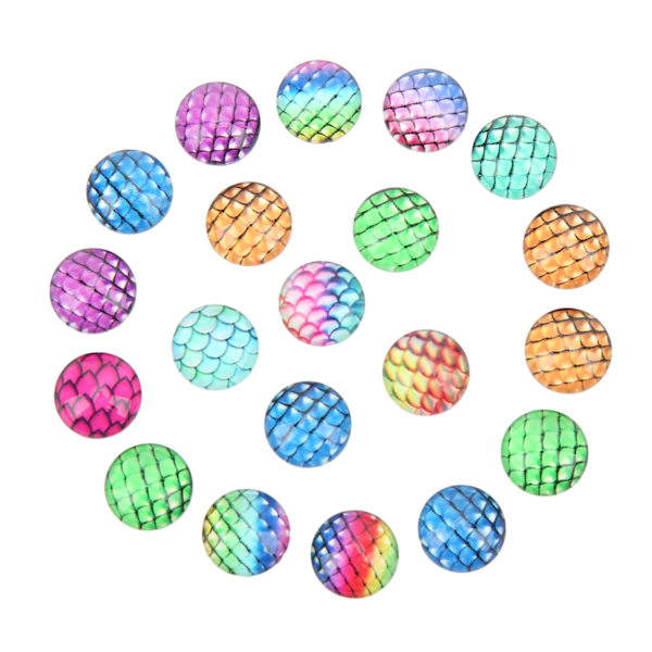 20 stk Dragon Scale Resin Flat Cabochons Lyse farver 12mm Dome Cabochons Gems til DIY Halskæder Armbånd Øreringe