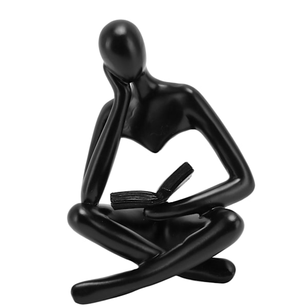 Tænkeren Læsende Statue Resin Siddende Figur Abstrakt Kunst Ornament til Stue Skab Dekoration Sort