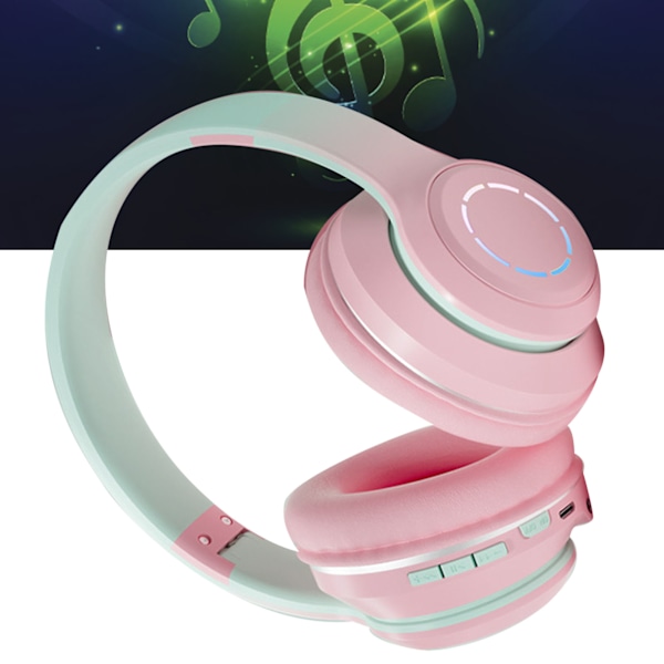 Trådløst Gaming Headset Gradient BT5.2 Forbindelse Bløde Ørepuder Farverige Lys Gaming Headset til Stationær Bærbar Pink