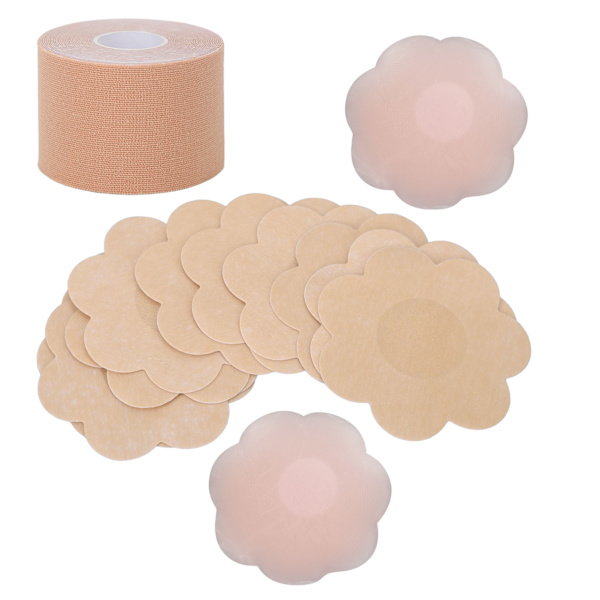 Brystløftetape Pustende Elastisk Boob Tape Sett Silikon Brystvortedeksel Patch