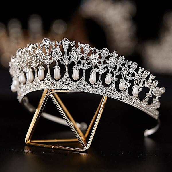 Perle Bryllupskrone til Bruden - Elegant Rhinestone Tilbehør til Fester og Gallaaftener