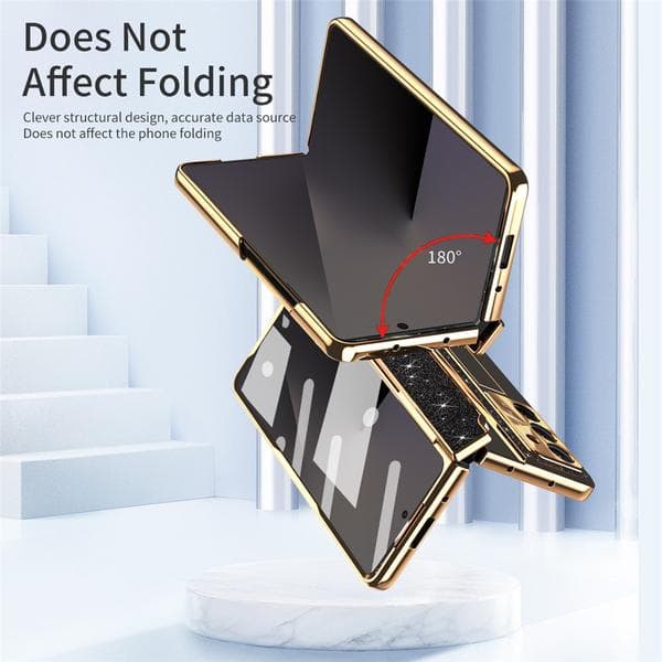 Fodral för Samsung Z Fold 7, med stödfot, gångjärnsskydd, strassglitter Silver