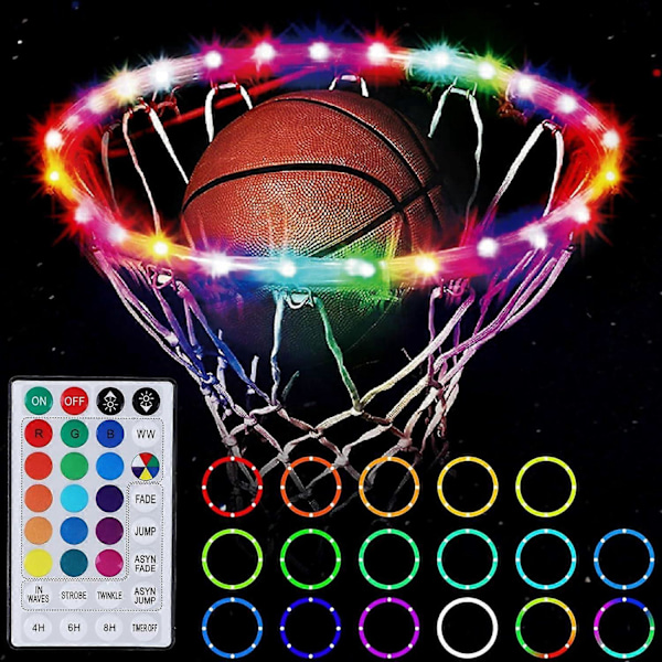 Basketballkurvlys, Fjernkontroll Basketballkurvlys med 16 farger 15 lysmoduser og timere, Vanntett LED-lys, Supersterkt for å spille om natten