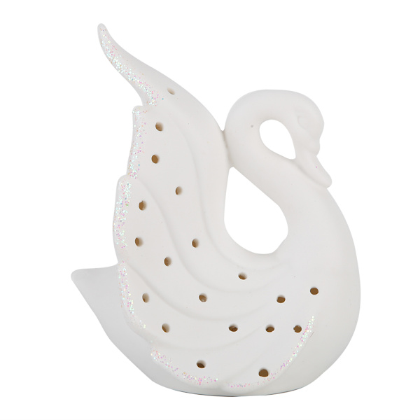 Härlig delikat LED Swan Light Keramisk dekorationslampa för sovrumsbokhylla med batteri(B)