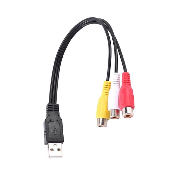 USB til RCA-adapterkabel 3 hunn AV lydvideokonverterer med USB A hannplugg Svart