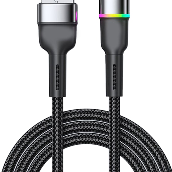 Nopea latauskaapeli alumiiniseoksesta USB C -latausdatakaapeli puhelimeen 3A värikäs valo musta