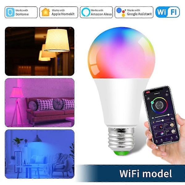 Wifi Lampa E27 12w RGB Färgrik Lampa med Appkontroll - Bluetooth Smart Lampa