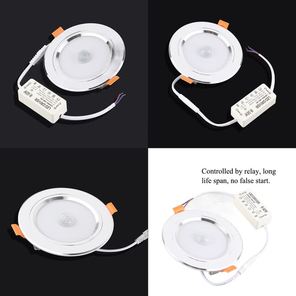 9w Rund 18LED Infrarød Sensor Downlight Menneskekroppsinduksjon Taklampe (kaldt hvitt lys)
