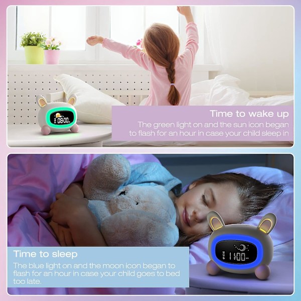 Barnevekkerklokke Pedagogisk Barne Dag/Natt Lyssterk LED Digital Lampe Snooze Vekkerklokke