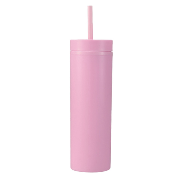 16oz plastglas med lock och sugrör Frostade matta plastmuggar för utomhussporter 1767 Rosa