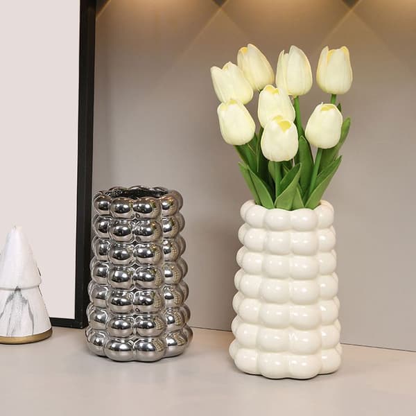 Plating Bubble Keramisk Vase Dekorativ Let Luksus Unik Boble Blomsterpotte til Stue Studie Entré Sølv