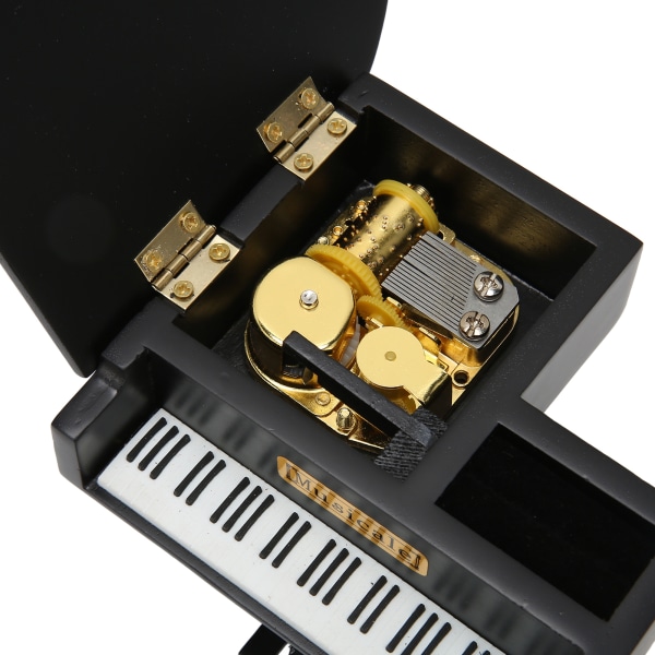 Træmusikboks klaverstil forgyldt bevægelse Nem betjening Clockwork Music Box til hjemmets bil kontor bordplade