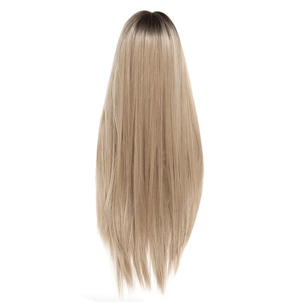 Blond Syntetisk Hår Front Lace Parykk med Lang Rett Pannelugg - 70cm