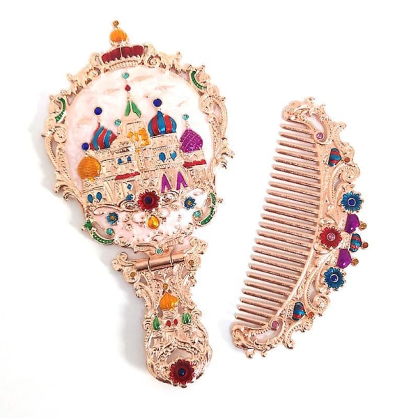 Vintage Butterfly Metal foldbart håndspejl med præget håndtag - bærbart makeup salon kompakt spejl