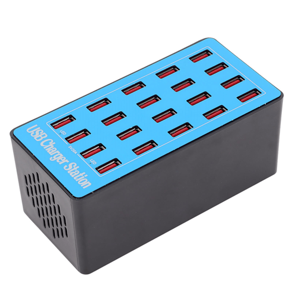 AnwintkA5+ USB Hurtigoplader 5V 20A 100W 20 Porte USB Hub Ladestation med 50 Graders Køleventilator til Telefon Tablet 100240V(AU Stik )