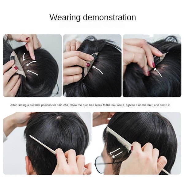 Herre Naturlig Sort Kort Paryk Lige Paryk Hår Clip-on Toupee (B)
