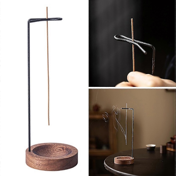 Røgelsespindeholder Metalpind Konkav Træbase Clip Type Minimalistisk Elegant Omvendt Røgelse Zekai