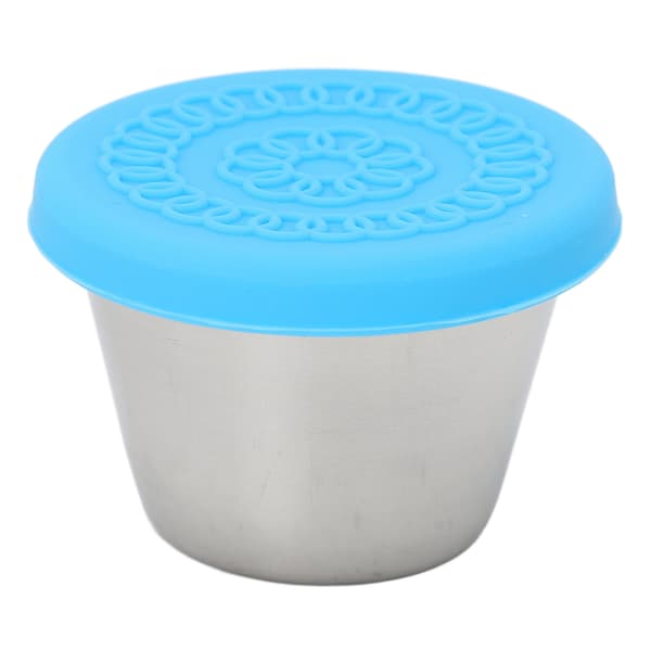 Liten behållare i rostfritt stål, läckagesäker, diskmaskinssäker, bärbar dressingkopp med lock för eterisk olja 70 ml blått lock