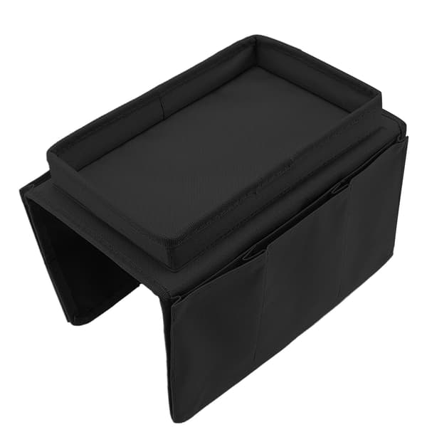 Soffbricka Fällbar Armförvaringshållare Bord 600D Oxfordduk Sidofickor för Soffa Svart