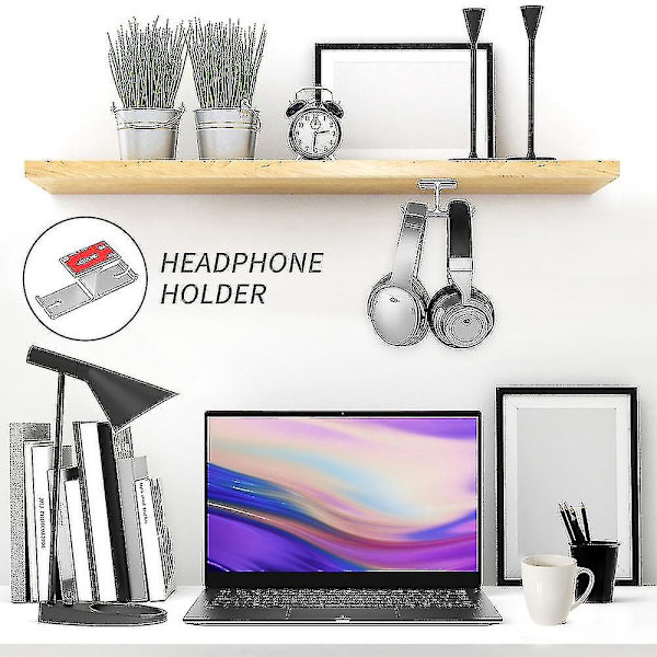 Aluminium självhäftande dubbel headset-hållare för under skrivbordet silver