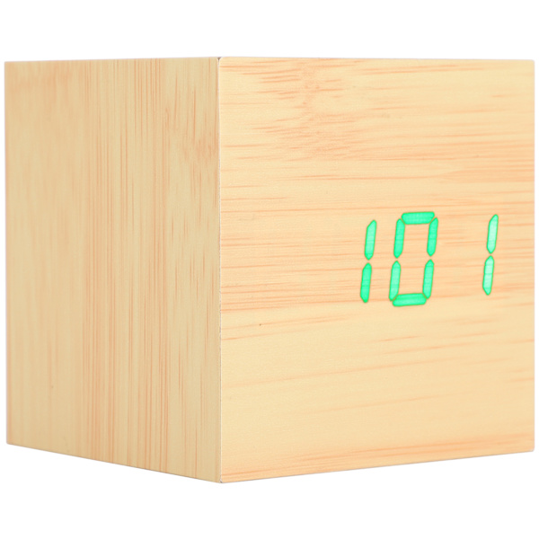 Trä LED-klocka Digital Röststyrning Skrivbord Rektangulära Ornament Trä Grönt Ljus