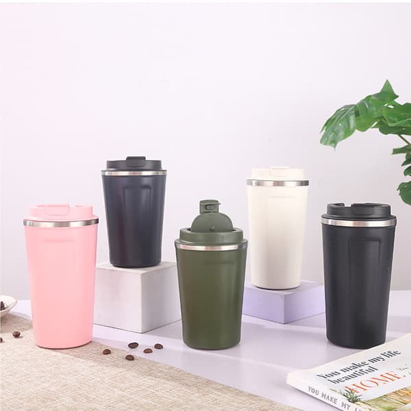 Isolerad kopp 304 rostfritt stål foder säkerhetslås stor kapacitet bärbar isolerad kaffemugg med lock för kontor rosa 380ml