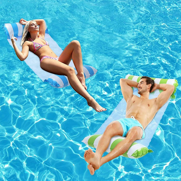 Uppblåsbar Poolmadrass, 2-pack Poolleksaker för Vuxna, Multifunktionell 4-i-1 Flytande Vattenhängmatta, Drivare för Pool, Sjö, Strand, Flod