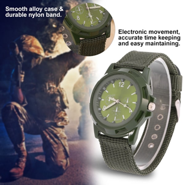 Elektronisk analog handledsrem med runt nylonband, militär handledsrem (armégrön)
