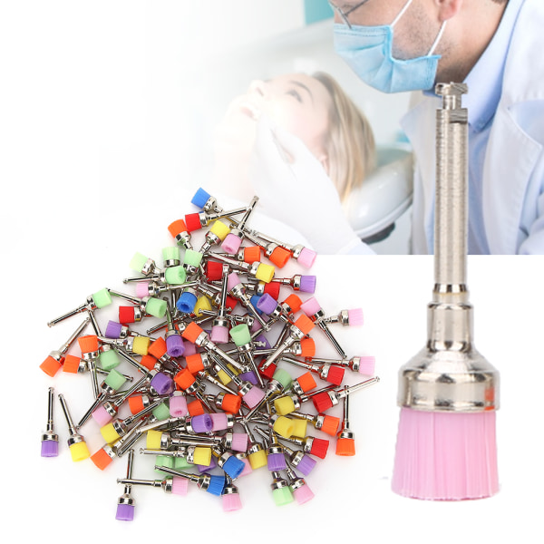 100 kpl Hammaskiillotuskone Nylon hampaiden kiillotusharja Hammashoitotarvike säilytyslaatikolla Sekoitettu väri