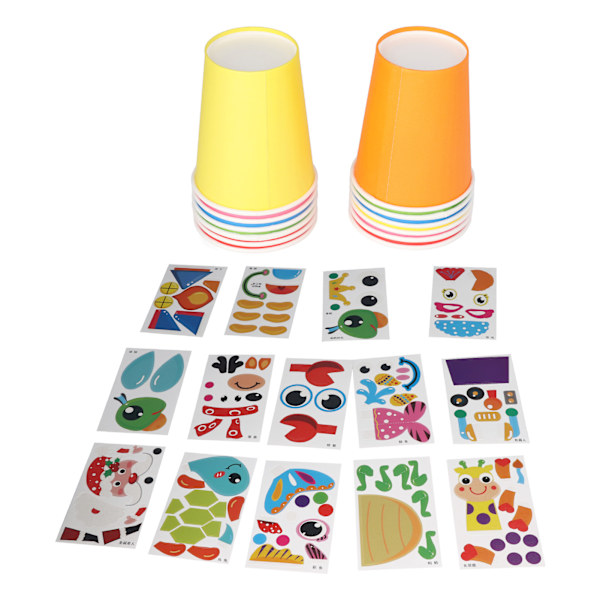 DIY Pappersmuggar Söta Flerfärgade Barn Handgjorda DIY Pappersmuggar Pussel Målningsbara Klistrabara Pappersmugg Leksaker Set