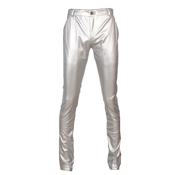 Slim Fit Men's Casual Straight Leather Pants EU 30 Silver