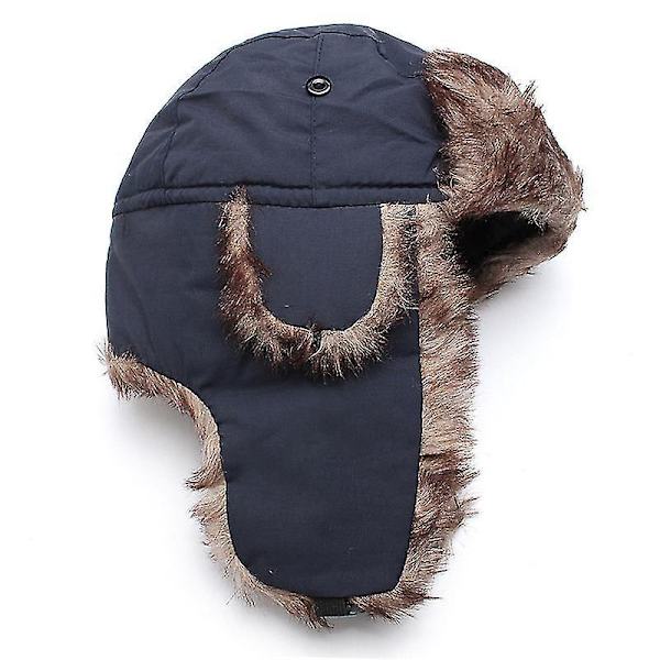 Aviator Trapper Hat med Faux Fur Øreklapper - Stilful Vinterhue til Mænd Navy