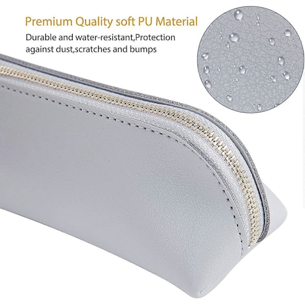 Pennfodral i Läder Slim Design Penna Väska med Metallisk Dragkedja Fickstorlek för Student Kontor Högskola Mellanstadiet