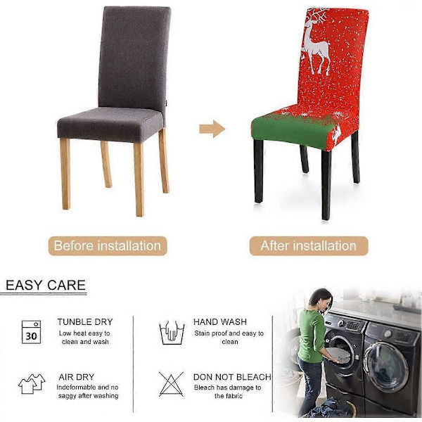Stretchy Julstolsöverdrag, Halkfritt Matsalsstolsöverdrag, Lätt att Installera och Tvättbart, Modernt Stolsöverdrag för Dekorering av Hotell Kök Fest Hotell