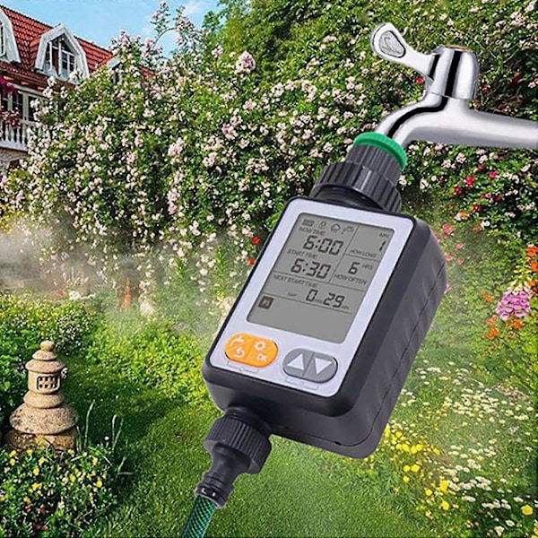 Havevandingsur med regnsensor, udendørs have stor skærm sprinkler tank, automatisk sprinkleranordning, tidsindstillet vandingscontroller ZD FT