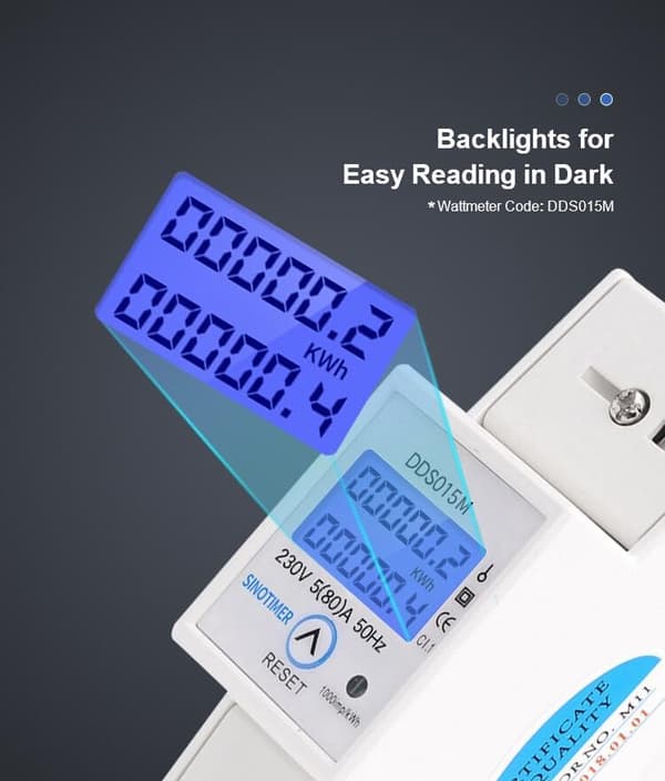 220V Electricity Meter Consumption, Energy 50Hz Digital LCD Single Phase Electricity Meter Wattmeter DIN Rail with Backlight Measures Electricity Consumption