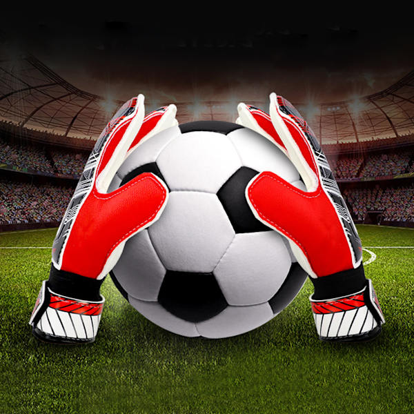 Latex Nylon PU Fingerbeskyttelse Fodboldmålmandshandsker til Voksne Børn (Rød 8#)