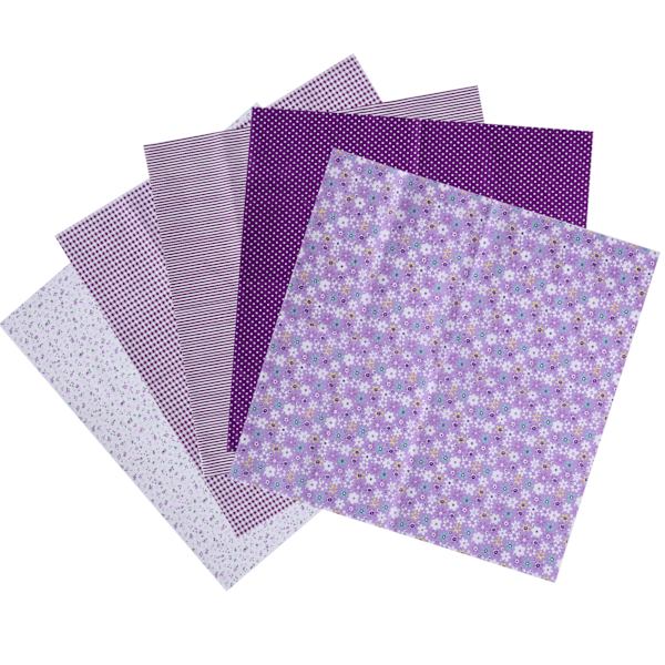 2 sett bomullsstoff vanlig vev trykk stoff DIY sying quilting patchwork 5 farger 50x50cm (lilla)