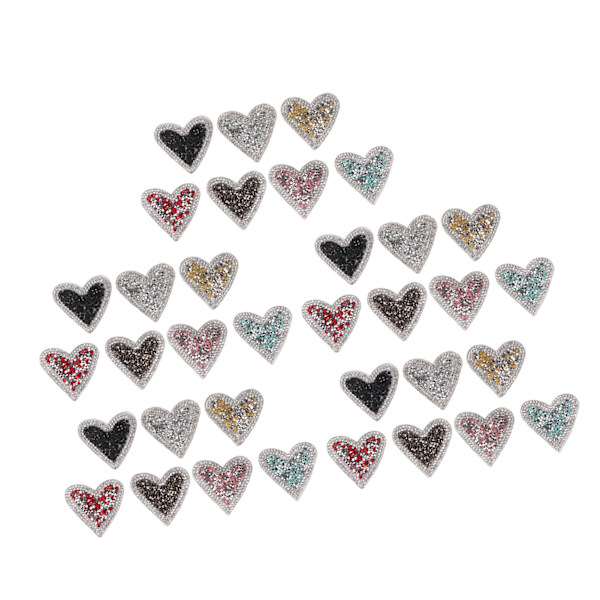 35 STK Hjerteform Rhinestone Patches Skinnende Glitter Applikationer DIY Patches til tøj Sko Hatte Telefon Shell