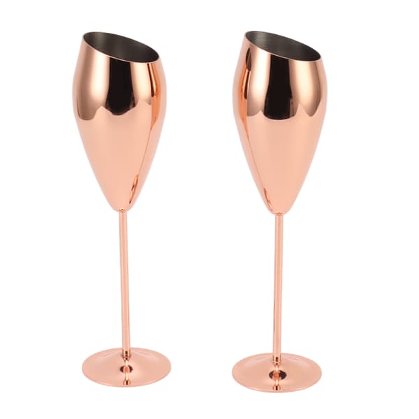 2 stk. kobber champagneglass sett, solid tykk bunn, rustfritt stål, messingbelagte champagneglass