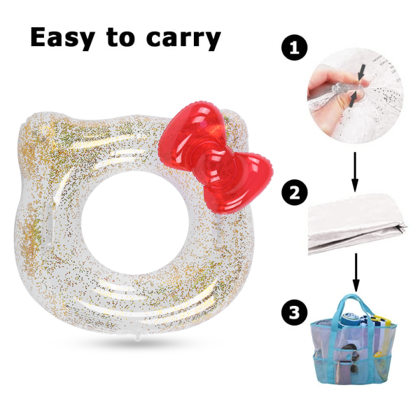 Pailletter Rød sløjfe Kat Svømmerør Ring Armhule Liv Ringe Flydende Cirkel til pige Baby Sød Form60 cm