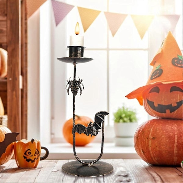Retro Svarta Ljusstakehållare i Järn, Metall Ljuskrona Innovativ Halloween ljusstakehållare för Ljus